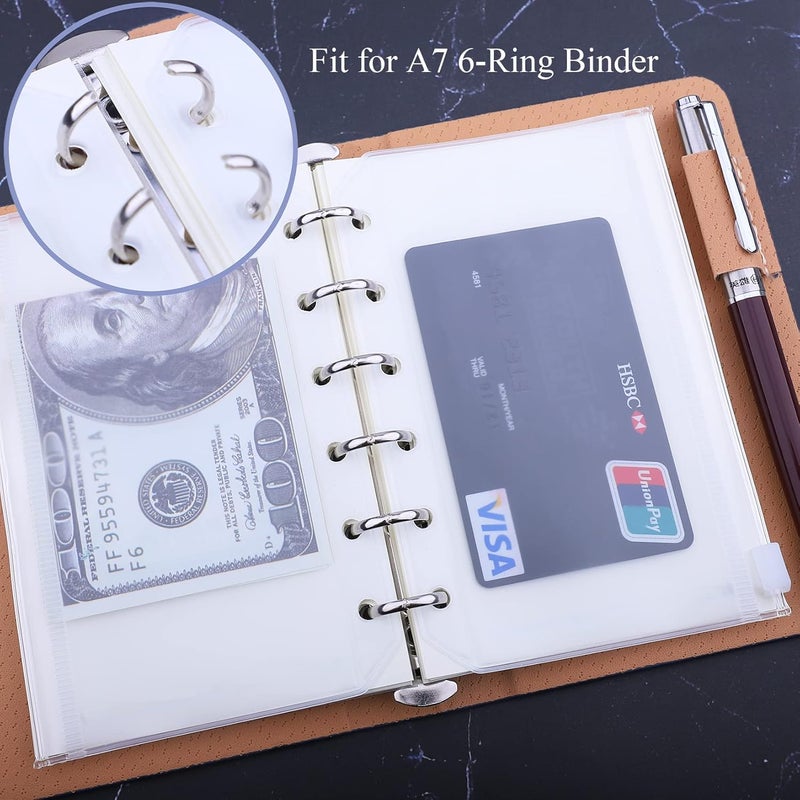 Antner 12pcs A7 Mini Binder Pockets 6 Holes Zipper Cash Envelopes for Budgeting Loose Leaf Bags Planner Insert Pouches for A7 6-Ring Budget Wallet Binder - Image 3